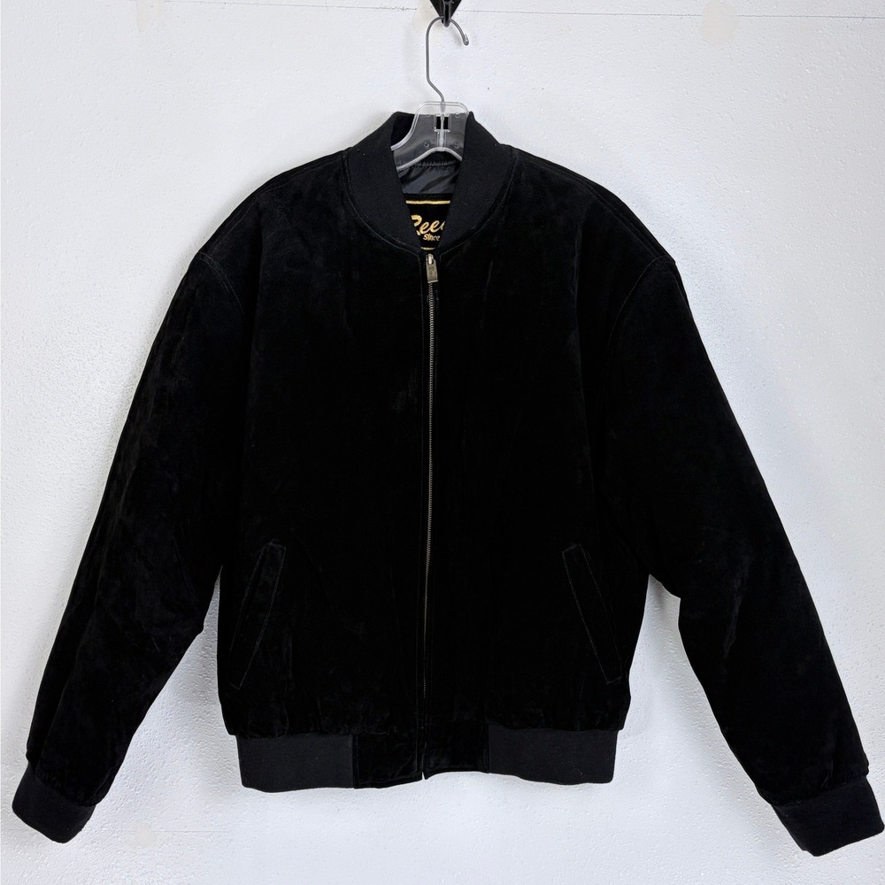 Vintage 90s Black Suede Bomber Jacket Minimalist Leather Reed M